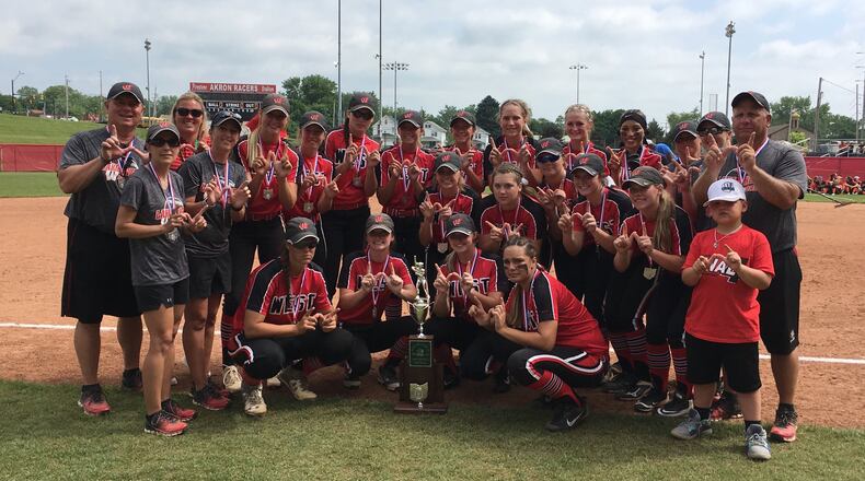 The Lakota West Firebirds pose for a team picture after their 11-1 loss to Massillon Perry in the Division I state championship game Saturday afternoon at Firestone Stadium in Akron. RICK CASSANO/STAFF