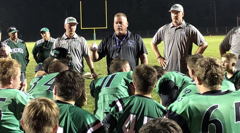 New Miami coach Jessie Hubbard addresses the Vikings last season. FILE