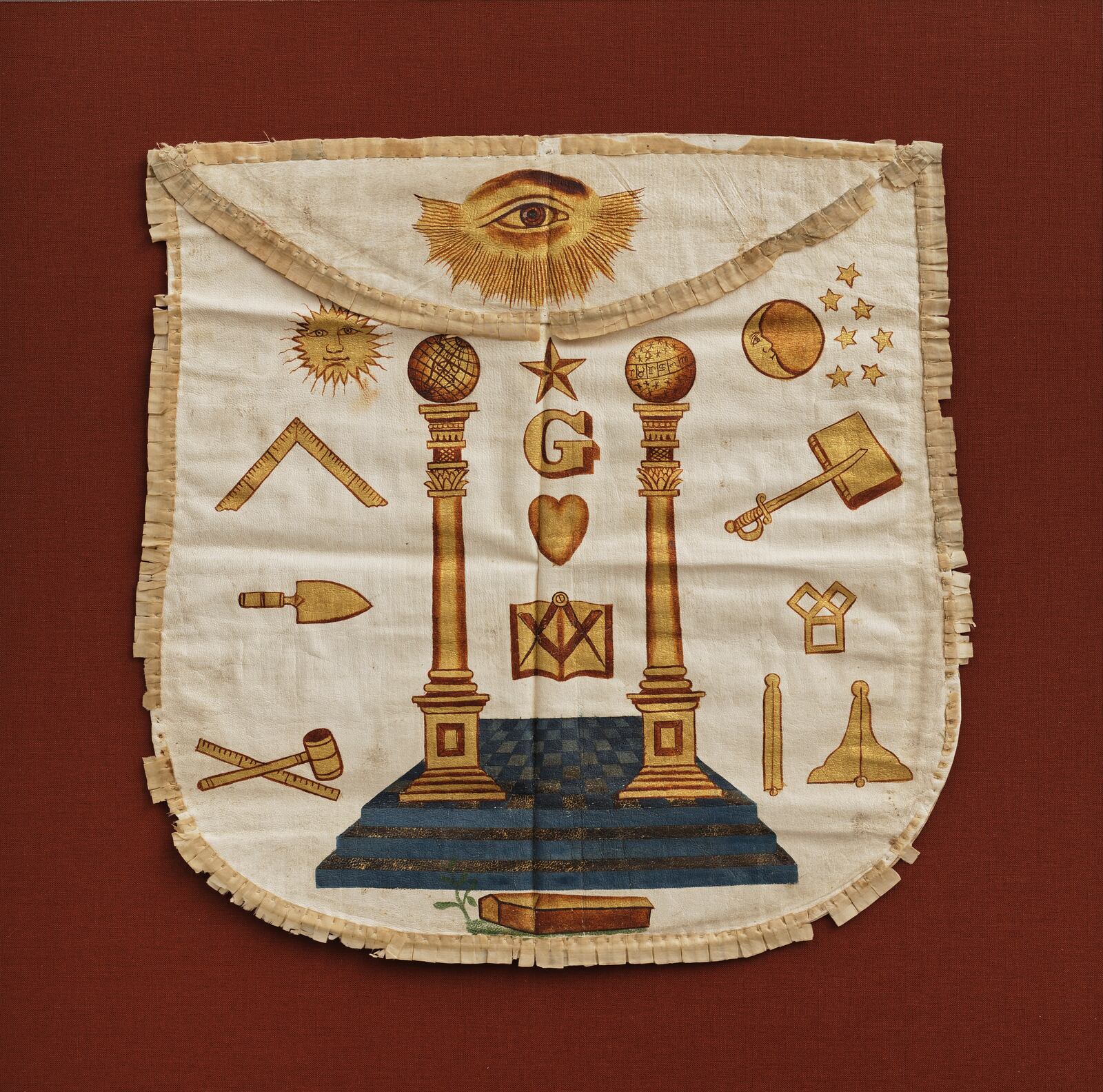 This Masonic Master Mason Apron is leather with silk binding. Collection American Folk Art Museum, New York, Gift of Kendra and Allan Daniel, Photo by José Andrés Ramírez