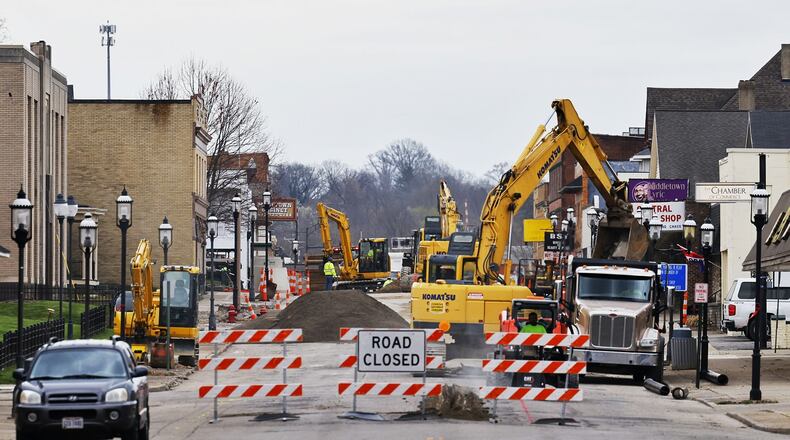 A major construction project continues on Central Avenue in Middletown. Live entertainment is scheduled to play downtown during the monthly First Friday event. NICK GRAHAM/STAFF