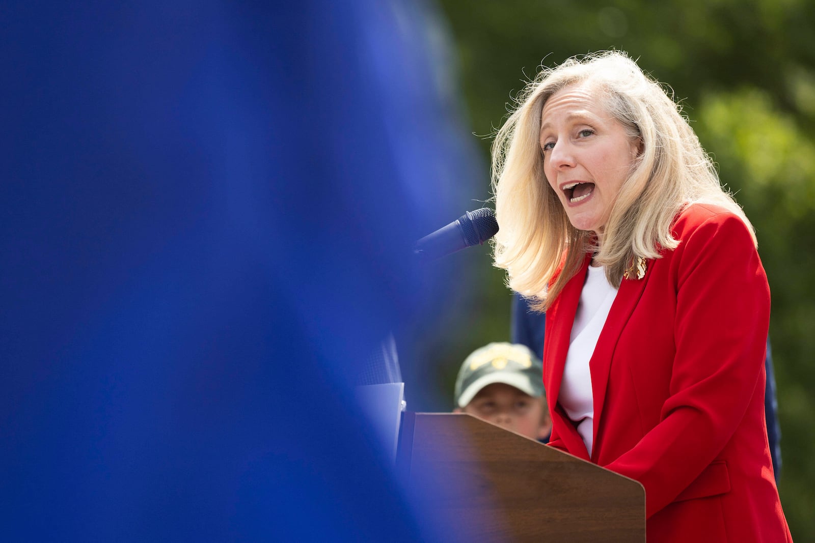 FILE - Democratic gubernatorial candidate Abigail Spanberger speaks during a press conference in front of a new housing development in Sandston, Va., Friday, June 6, 2025. (Mike KRopf/Richmond Times-Dispatch via AP,File)