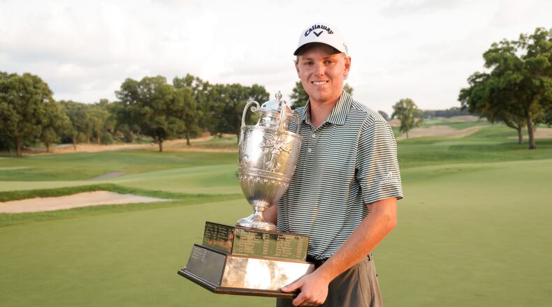 Ian Gilligan holds the George R. Horne trophy after winning the Western Amateur Championship on Saturday, Aug. 3, 2024, at Moraine Country Club in Dayton. Photo courtesy of Western Amateur
