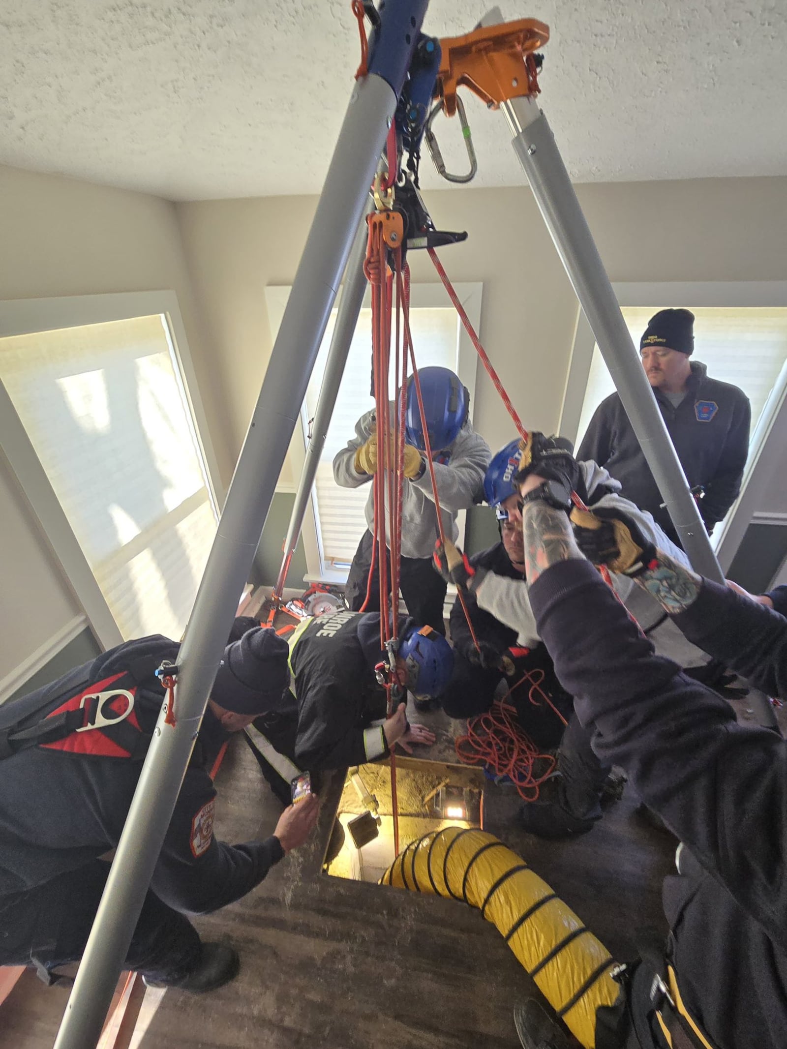 The Butler County Technical Rescue team was called out Feb. 1 to assist St. Clair Twp. Fire Dept. with a rescue of a dog trapped 24 feet down a well. BCTR member FF/P C. Helmuth from Liberty Twp. Fire Dept. performed the rescue and reunited Blue with their family. BUTLER COUNTY EMA