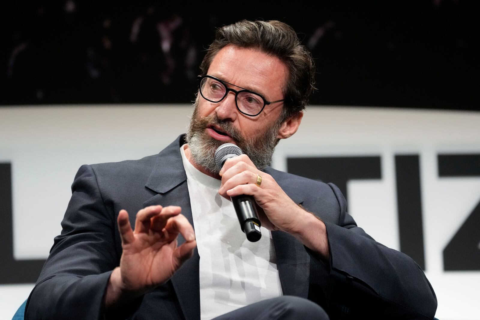 FILE - Actor Hugh Jackman speaks during a panel discussion at the Global Citizen NOW Summit, April 27, 2023, in New York. (AP Photo/Mary Altaffer, File)