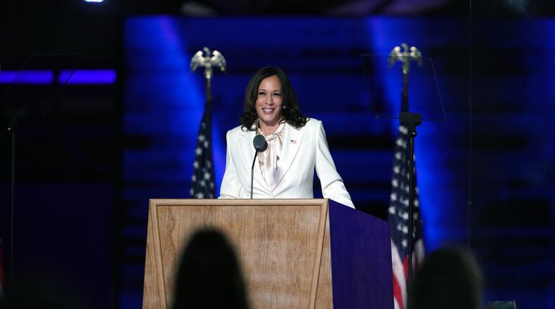 Vice President-elect Kamala Harris speaks in Wilmington, Del., on Saturday night, Nov. 7, 2020. (Erin Schaff/The New York Times)