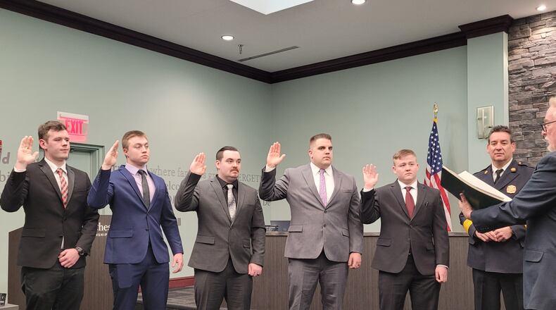 The trustees approved hiring five new firefighters, Benjamin Toney, Chad Comarata, Joseph Englebert, Joshua Ulrey and Joshua Watts this week at annual salaries of $64,757. CONTRIBUTED