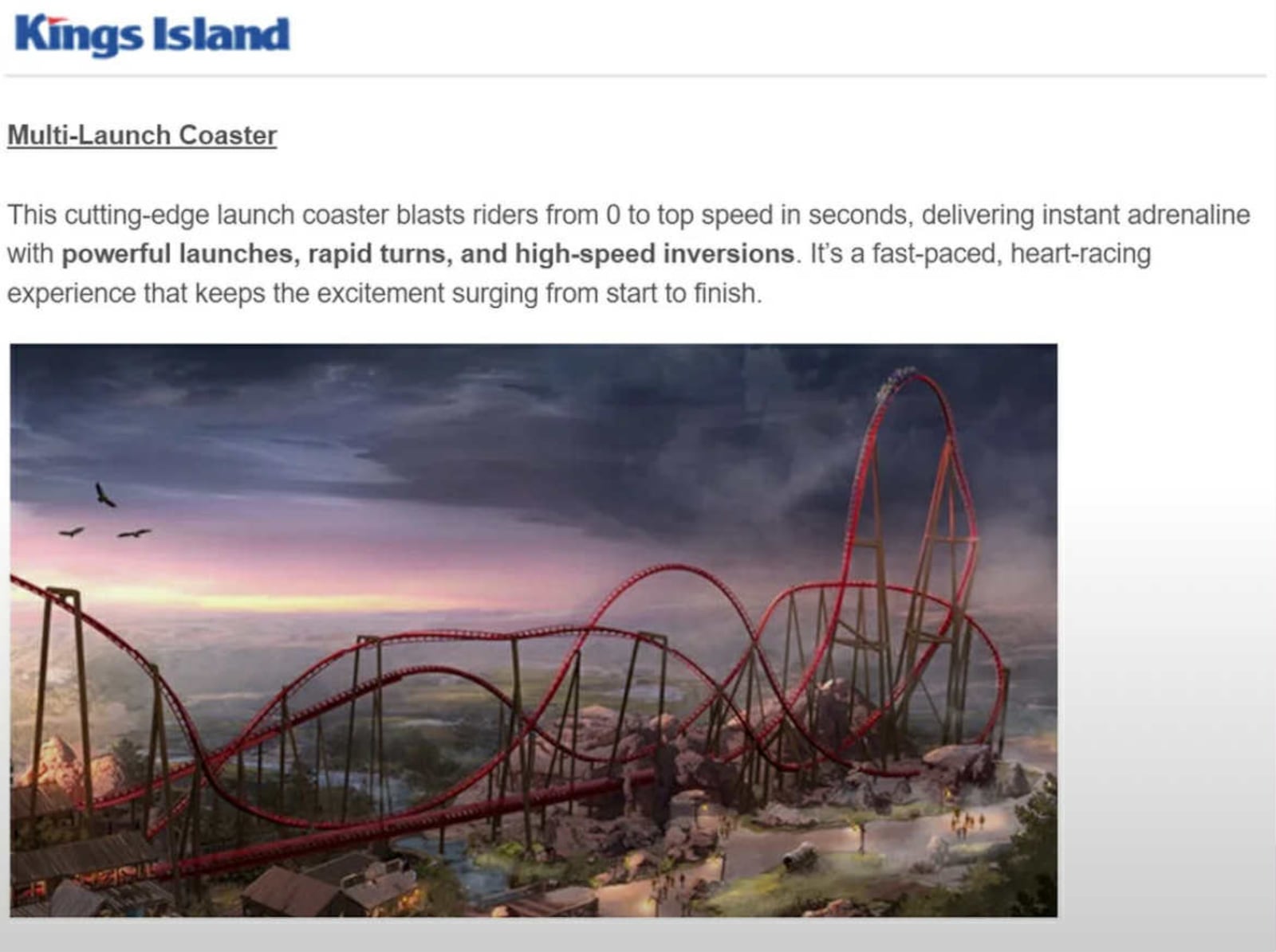 Kings Island has sent out a survey to guests detailing potential attractions coming to the park. Contributed by Don Helbig