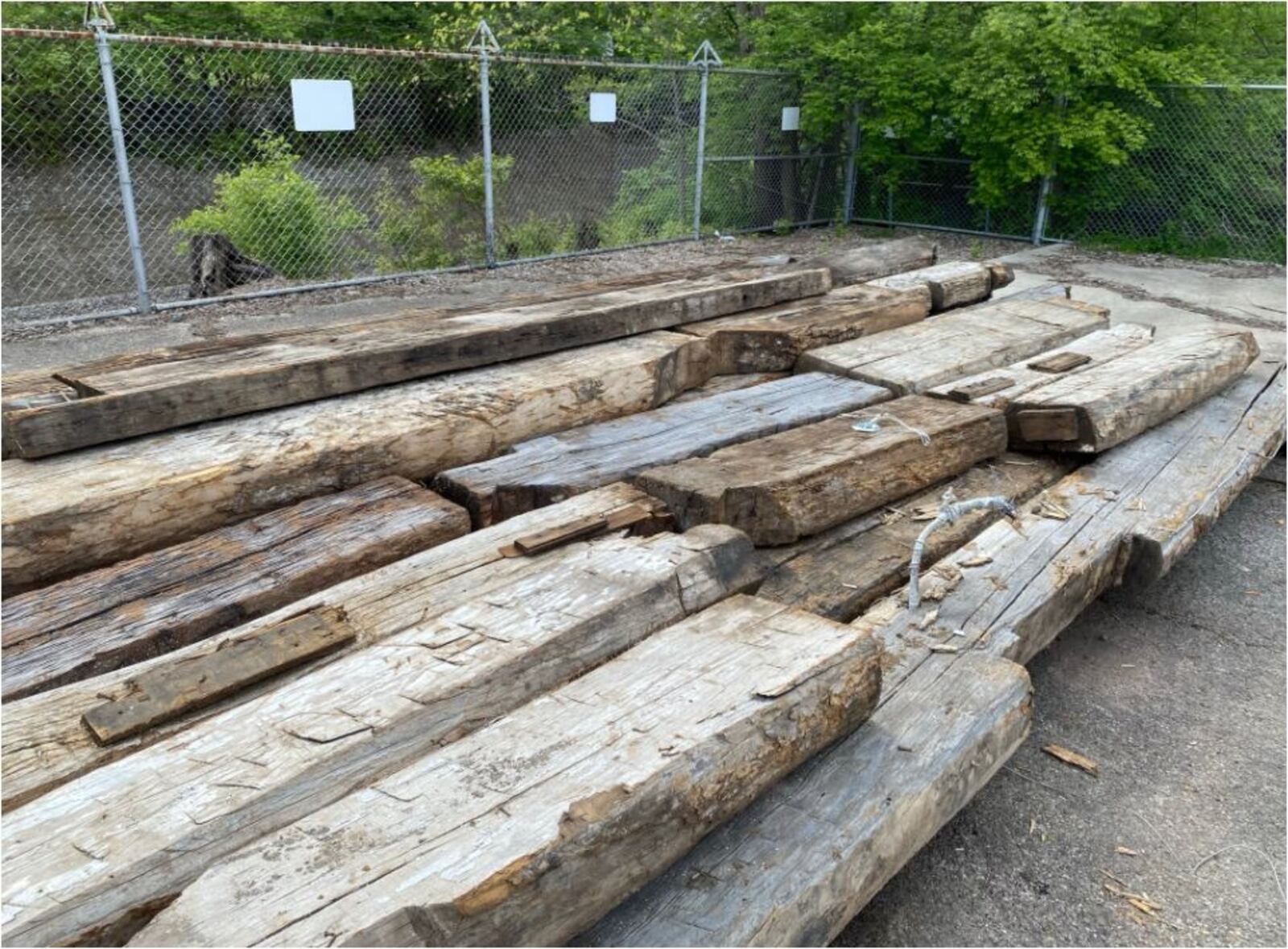 Logs from a historic log cabin that had to be torn down are available for Hamilton projects. PROVIDED