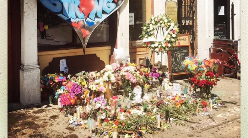 A memorial along East Fifth Street in the Oregon District. David Jablonski/STAFF