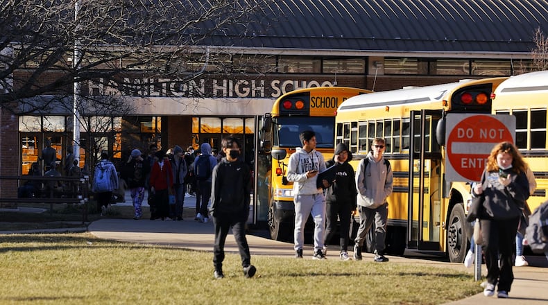 The 10,000-student Hamilton Schools will be closed until early next week after district officials announced Tuesday no more live classes starting Wednesday due to teacher and staffer absences. The district is the first in Butler County to close all schools during the recent surge in COVID-19 cases in the region. (PHOTO BY NICK GRAHAM\Journal-News)