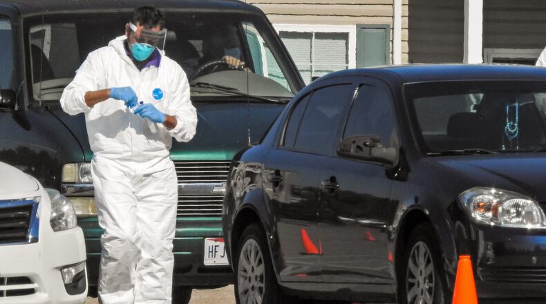 Pictured is a pop-up coronavirus testing location in the parking lot next to ALDI at the corner of Patterson Boulevard and Pleasant Avenue in the city of Fairfield over the summer. NICK GRAHAM/FILE