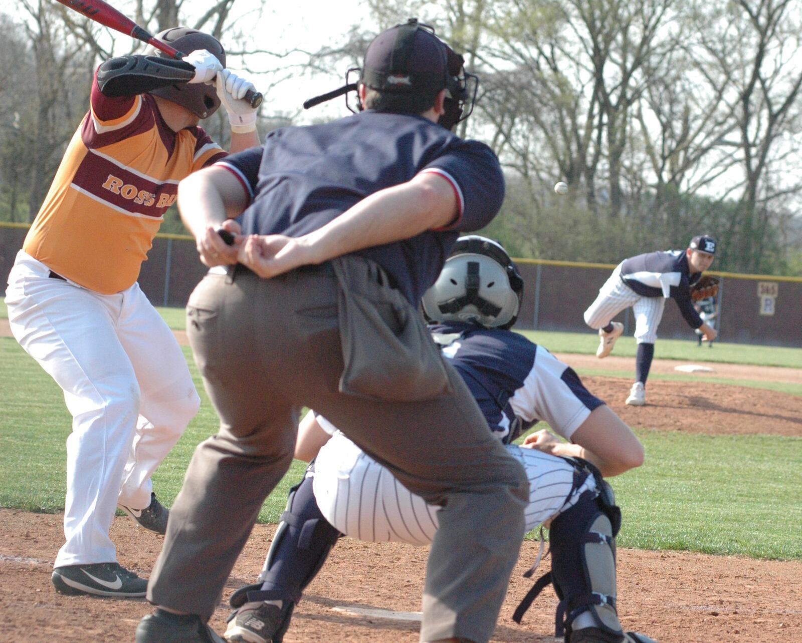 Edgewood pitcher Kody McCarley sends a pitch toward Ethan Mills of Ross on Wednesday in Ross Township. Ross topped EHS 13-9 in a Southwest Ohio Conference baseball game. RICK CASSANO/STAFF
