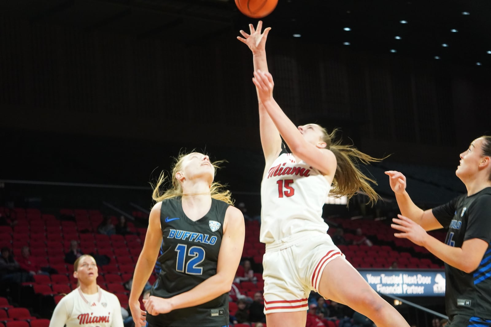 Miami’s Amber Tretter goes up for a shot during her game against Buffalo on Wednesday night at Millett Hall. CHRIS VOGT / CONTRIBUTED