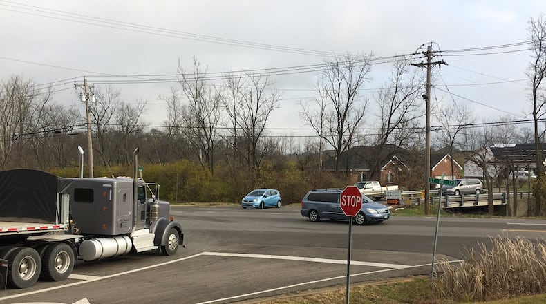 The city of Franklin is seeking federal funding to make intersection improvements at Ohio 123/Shotwell Drive/Beal Road. If funding is approved, the project would take place in 2022 or 2023 and would include the installation of a traffic signal and realignment of Beal Road. ED RICHTER/STAFF