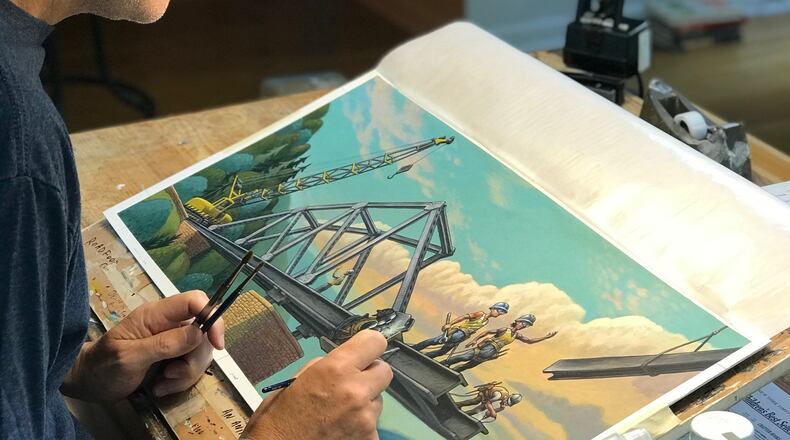 Loren Long, an illustrator with Butler County ties, worked on a book of poems written by National Youth Poet Laureate Amanda Gorman. Here he works on his latest book, “Someone Builds the Dream,” by Lisa Wheeler. SUBMITTED PHOTO