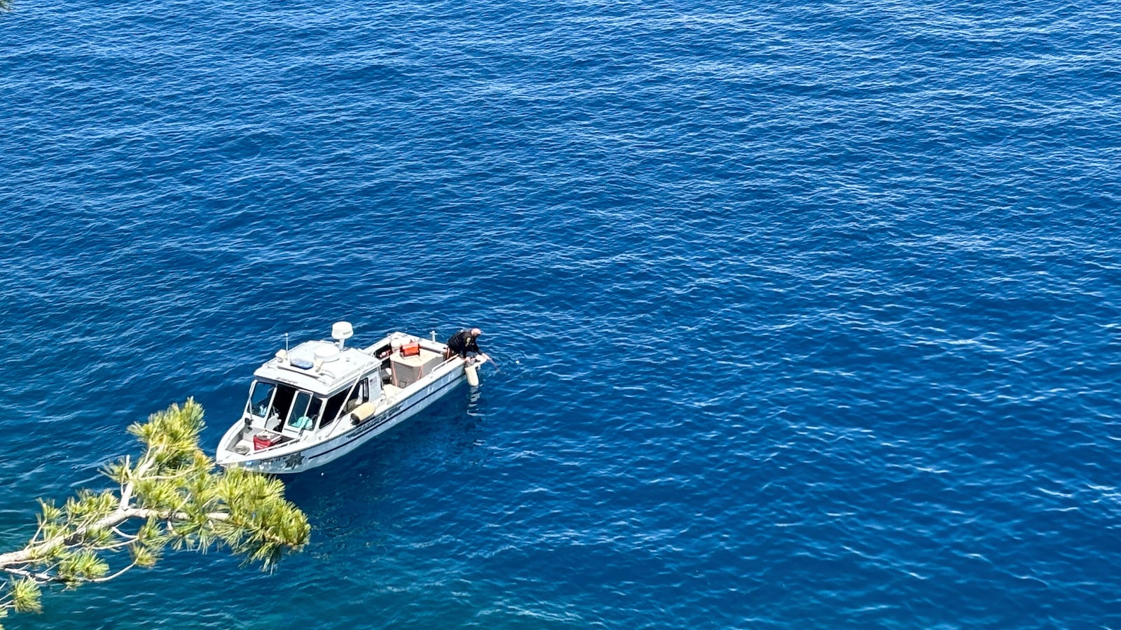 Authorities conduct searches along the shore at D.L. Bliss State Park after a weekend incident in which a boat capsized, killing several people, on Monday, June 23, 2025, in South Lake Tahoe, Calif. (AP Photo/Brooke Hess-Homeier)