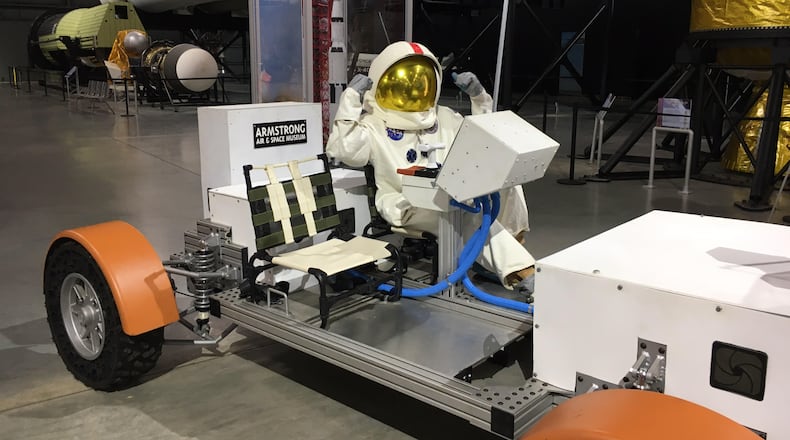 A replica of the Apollo 15 lunar rover will be at the National Museum of the U.S. Air Force Monday only. An exhibit celebrating the 50th anniversary of that mission will be in place through Saturday. THOMAS GNAU / STAFF