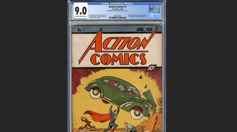 This photo shows Action Comics #1, Wednesday, Jan. 7, 2026, in New York, a copy of a rare comic book that introduced the world to Superman which has been sold for a record $15 million. (Andrew Wilson/Metropolis Collectibles Inc. via AP)