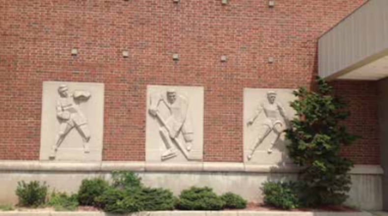 Three bas reliefs (sculptures) adorned each side of the entrance to the Cincinnati Gardens from its construction to its demolition. They featured a boxer, basketball player, and hockey player designed by Henry Mott. CONTRIBUTED/JOHN PECKSKAMP VIA WCPO