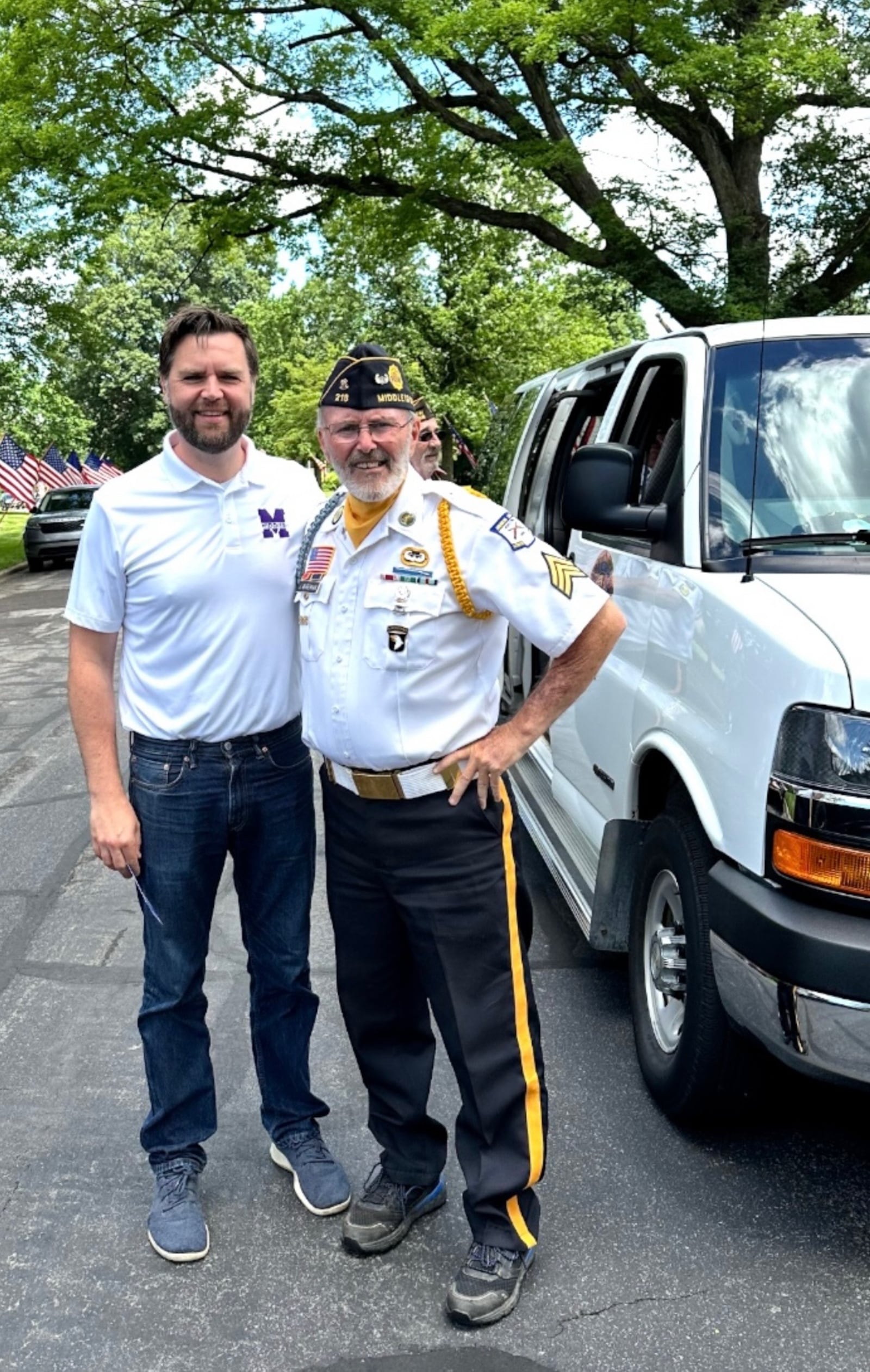 Johnny Wireman, right, stands with Middletown native JD Vance before a Memorial Day service at Woodside Cemetery. Vane later was elected the 50th vice president of the United States. SUBMITTED PHOTO