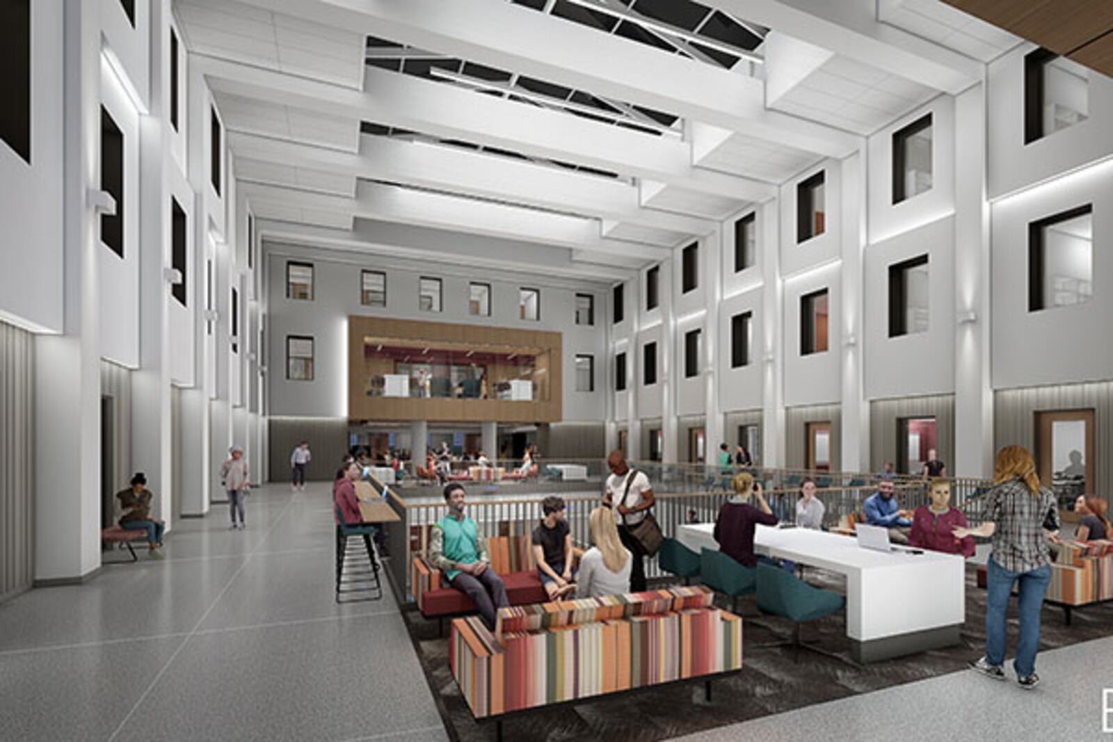A $72 million renovation of Miami University’s Bachelor Hall just started and will mean some school departments – and hundreds of their students – will have to take classes in other campus buildings when classes start in August. When the hall re-opens in 2026 it will feature a “Great Room” (rendering) as a focal point of the building. SCOTTKISSELL/CONTRIBUTED
