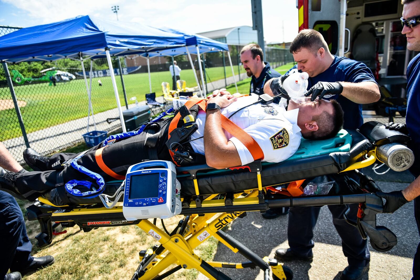A multi-agency mock emergency June 20 at Hamilton High School involved law enforcement, fire and EMS units, students, administrators and school staff members and included a medical helicopter taking a wounded patient from the scene. 