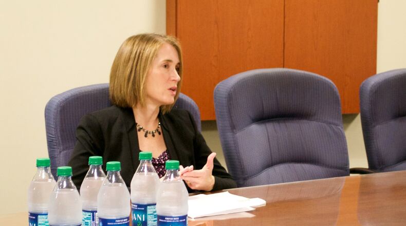 Robyn Lightcap, executive director of Learn to Earn Dayton, spoke about the need for high-quality preschool. MELISA LYONS/STAFF