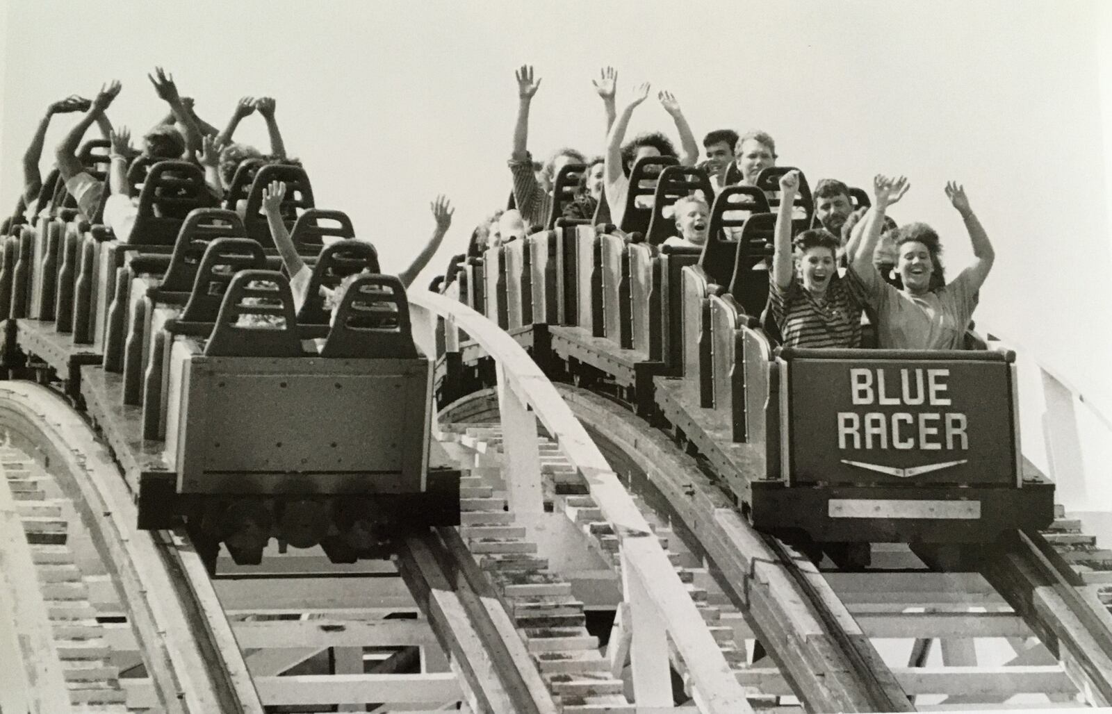 The twin-track Racer at Kings Island was the word's first full-length wooden roller coaster to travel in the backwards direction. The ride opened in 1972, with both trains running in the forward direction. One train was turned around in 1982. CONTRIBUTED/JOURNAL-NEWS PHOTO ARCHIVES
