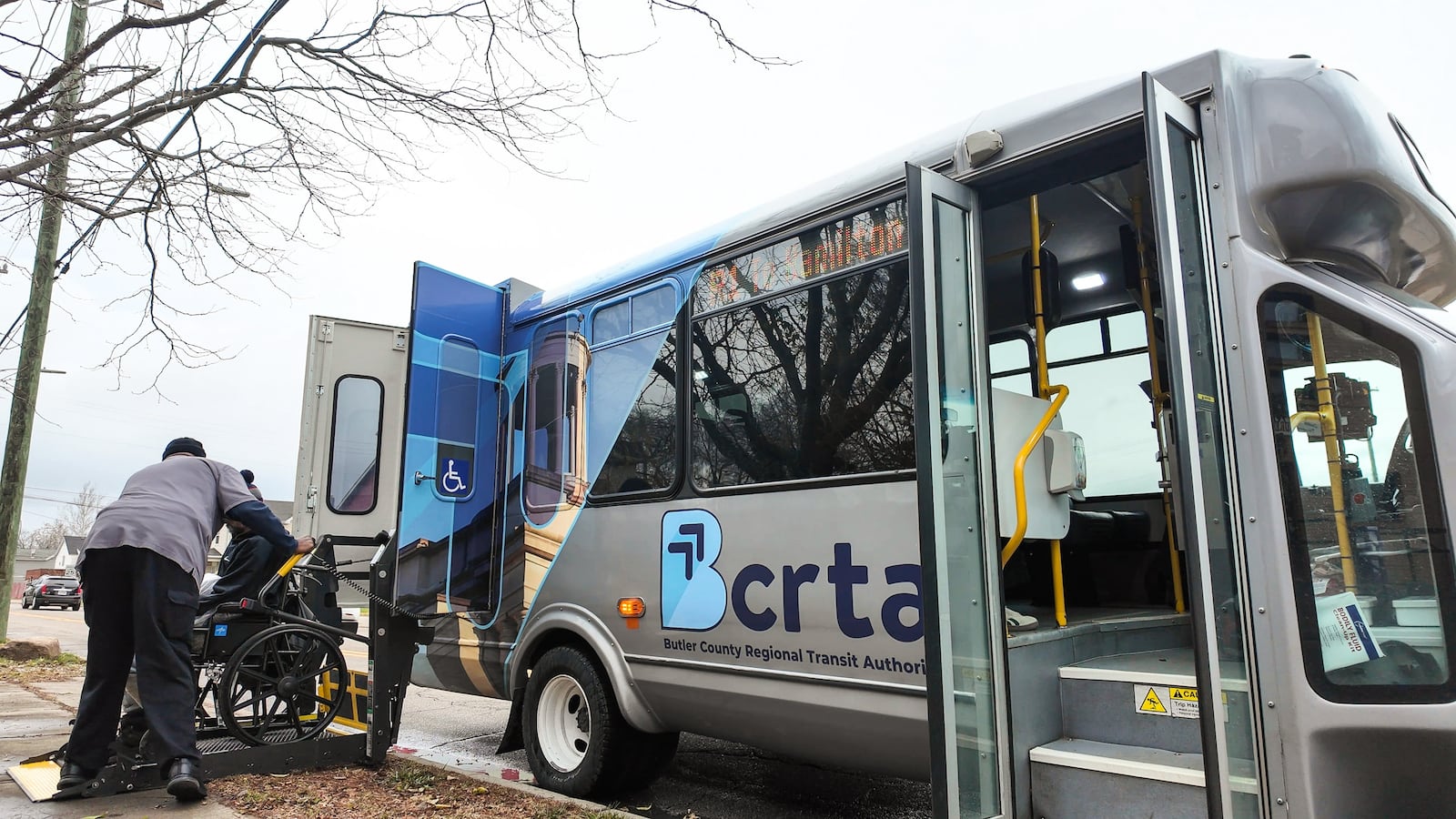 A Butler County Regional Transit Authority bus stops to let off riders in Middletown Wednesday, Dec. 10, 2025. NICK GRAHAM/STAFF