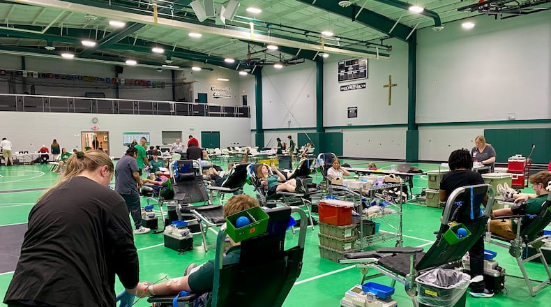 More than 100 Badin High School students recently participated in the school's semi-annual blood drive during the school day. Among Butler County high schools, say blood drive coordinators, Badin often competes with the top-donor participation of Fairfield High School. (Photo By Michael D. Clark/Journal-News Contributor)