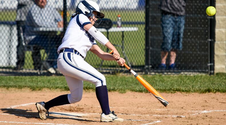 Edgewood’s Cloey Westerfield makes contact during a 2-for-3, three-RBI performance against visiting Middletown on Monday during a Division I sectional opener. NICK GRAHAM/STAFF