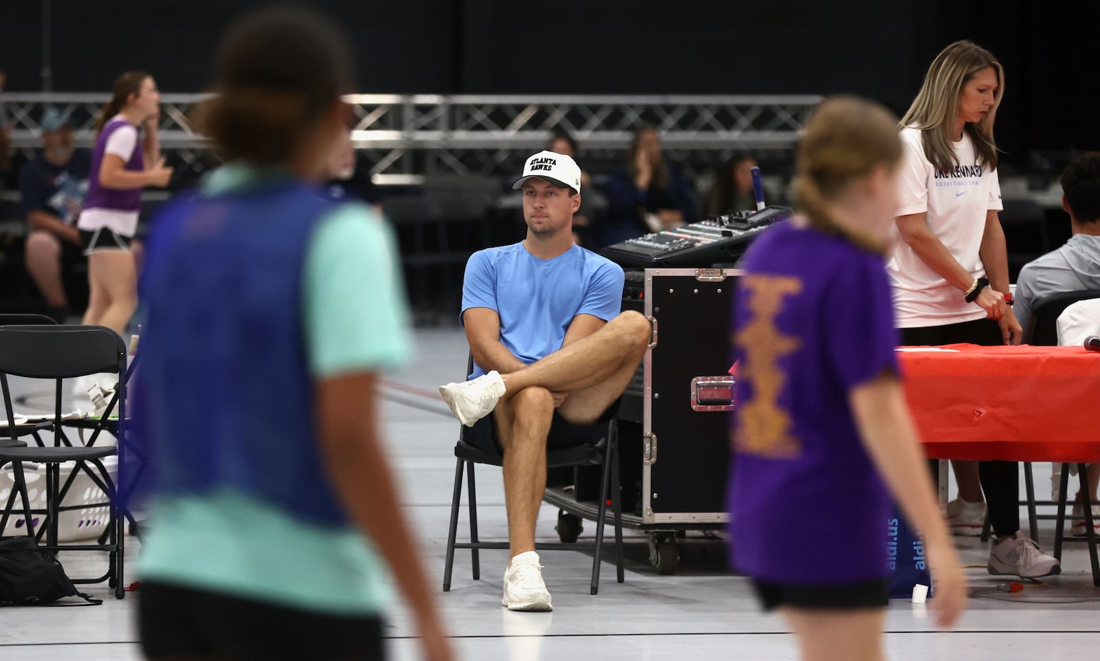 Luke Kennard watches campers play at the Luke Kennard Elite Basketball Camp on Saturday, July 19, 2025, at Camp Chautauqua in Miamisburg. David Jablonski/Staff