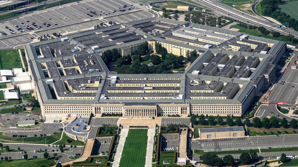 FILE - The Pentagon is viewed from the window of an airplane Aug. 27, 2023, in Washington. (AP Photo/Carolyn Kaster, File)
