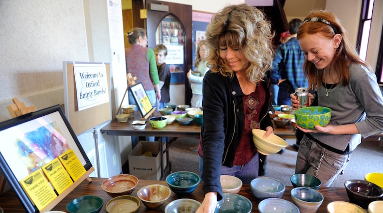 Oxford Empty Bowls 2024 will be held from 11 a.m.-2 p.m. Saturday at Oxford Community Arts Center, 10 S. College Ave., Oxford. Empty Bowls is a benefit soup luncheon that celebrates art and service. Pictured is a previous Oxford Empty Bowls event. CONTRIBUTED