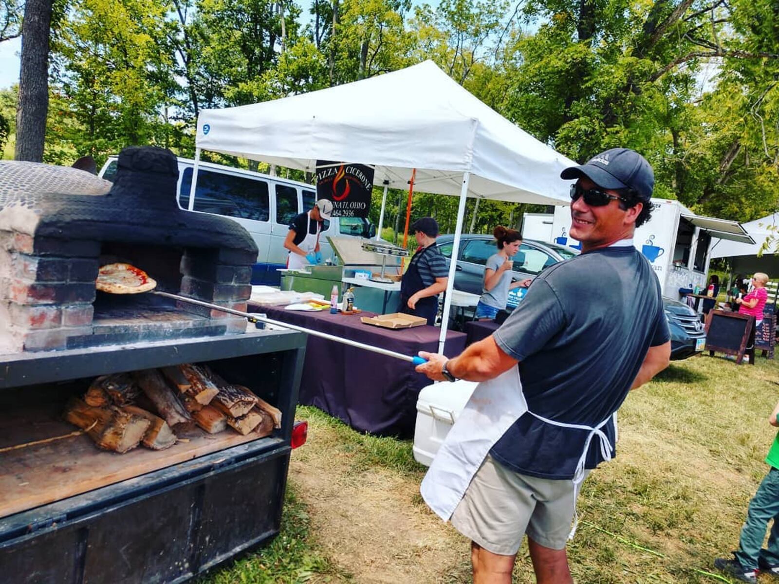 Michael Manning, owner of Cicerone Pizza, has opened a location inside Swine City Brewery in Fairfield. He still uses his wood-oven at local food festivals. SUBMITTED PHOTO
