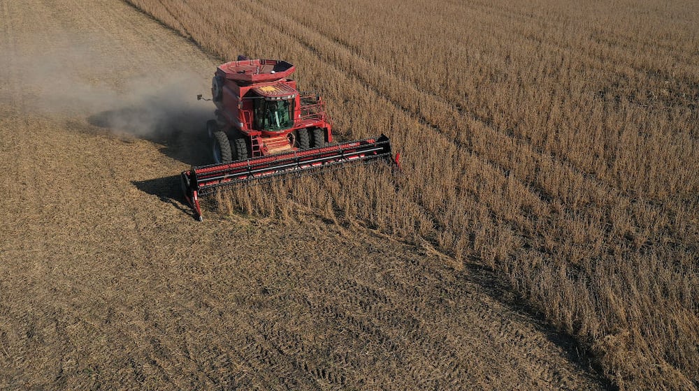 A combine being used to harvest soybeans. JOE RAEDLE/GETTY IMAGES