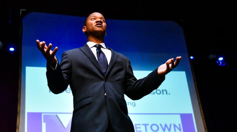 Marlon Styles Jr., the Superintendent of Middletown City Schools, speaks to staff members during a rally to kick off the school year Friday, Aug. 18, at Miami University Middletown. Styles introduced his campaign — “Middie Modernization Movement” — to school system employees. NICK GRAHAM/STAFF