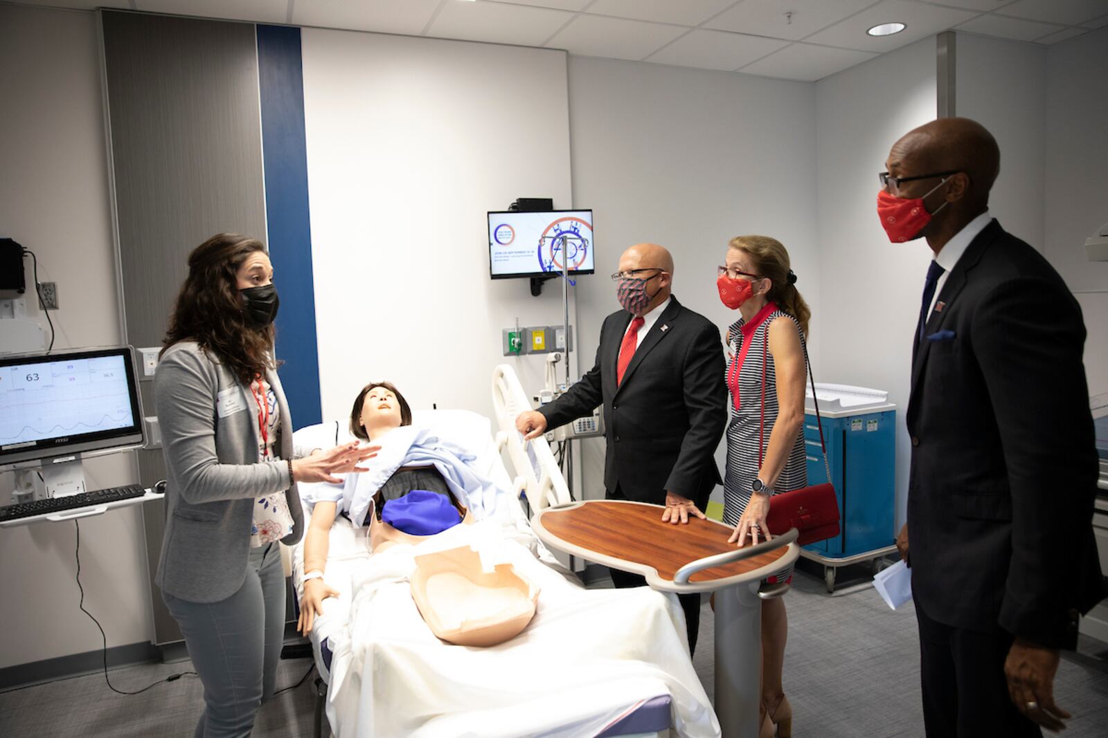 Miami University officials took their first tour Friday of a $10 million renovation of a nurse learning and training facility on the school's Hamilton regional campus. From left to right: Miami Nursing Simulation Coordinator Abby Richardson, Miami President Gregory Crawford, University Ambassador Renate Crawford, and Vice President & Dean of College of Liberal Arts and Applied Science Ande Durojaiye. (Provided Photo\Journal-News)