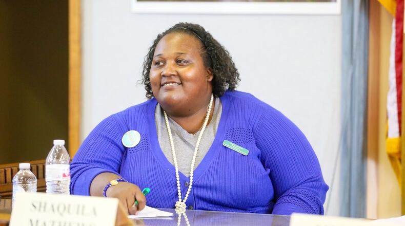 Shaquila Mathews participates in a forum held Wednesday, Sept. 6, 2017 at the Hamilton Mill. The event, hosted by the Journal-News and Greater Hamilton Chamber of Commerce, included candidates running for Hamilton city council and mayor. GREG LYNCH / STAFF