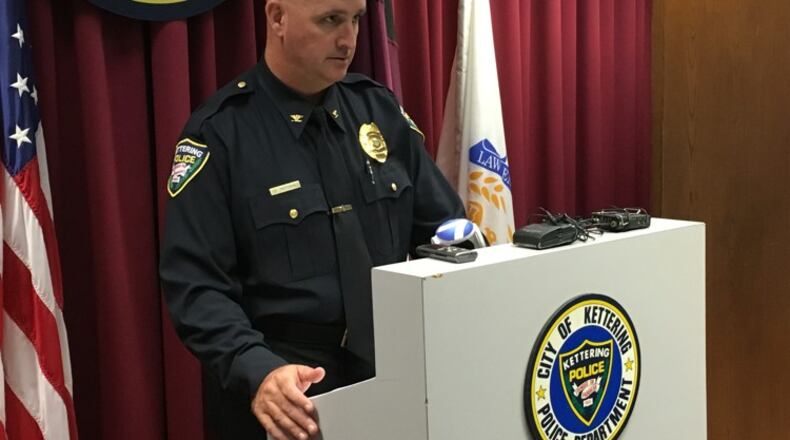 Kettering police Chief Chip Protsman updates the media on Sunday’s police-involved fatal shooting. MARK GOKAVI/Staff