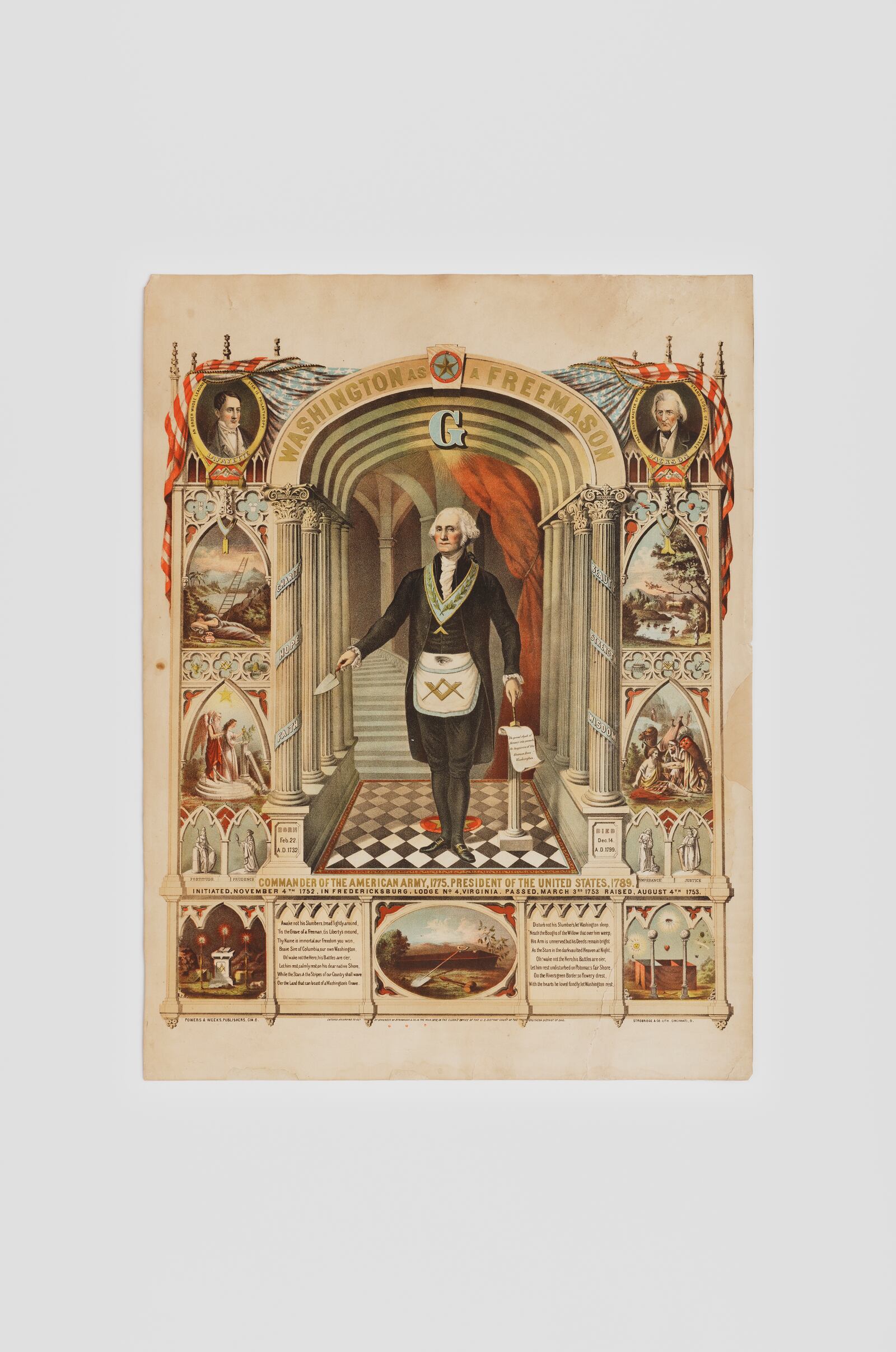 Did you know George Washington was a Freemason? Chromolithograph on paper by Strobridge and Co. Lithographers and published by Powers & Weeks, 1870