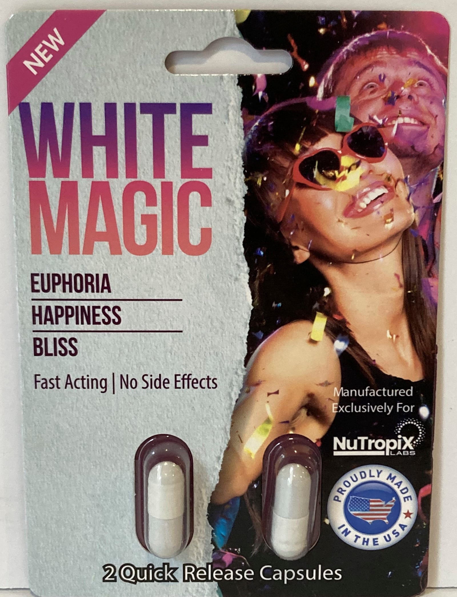 This photo provided by the FDA in January 2024 shows capsules of White Magic, a product labeled to contain tianeptine. (FDA Office of Regulatory Affairs, Health Fraud Branch via AP)
