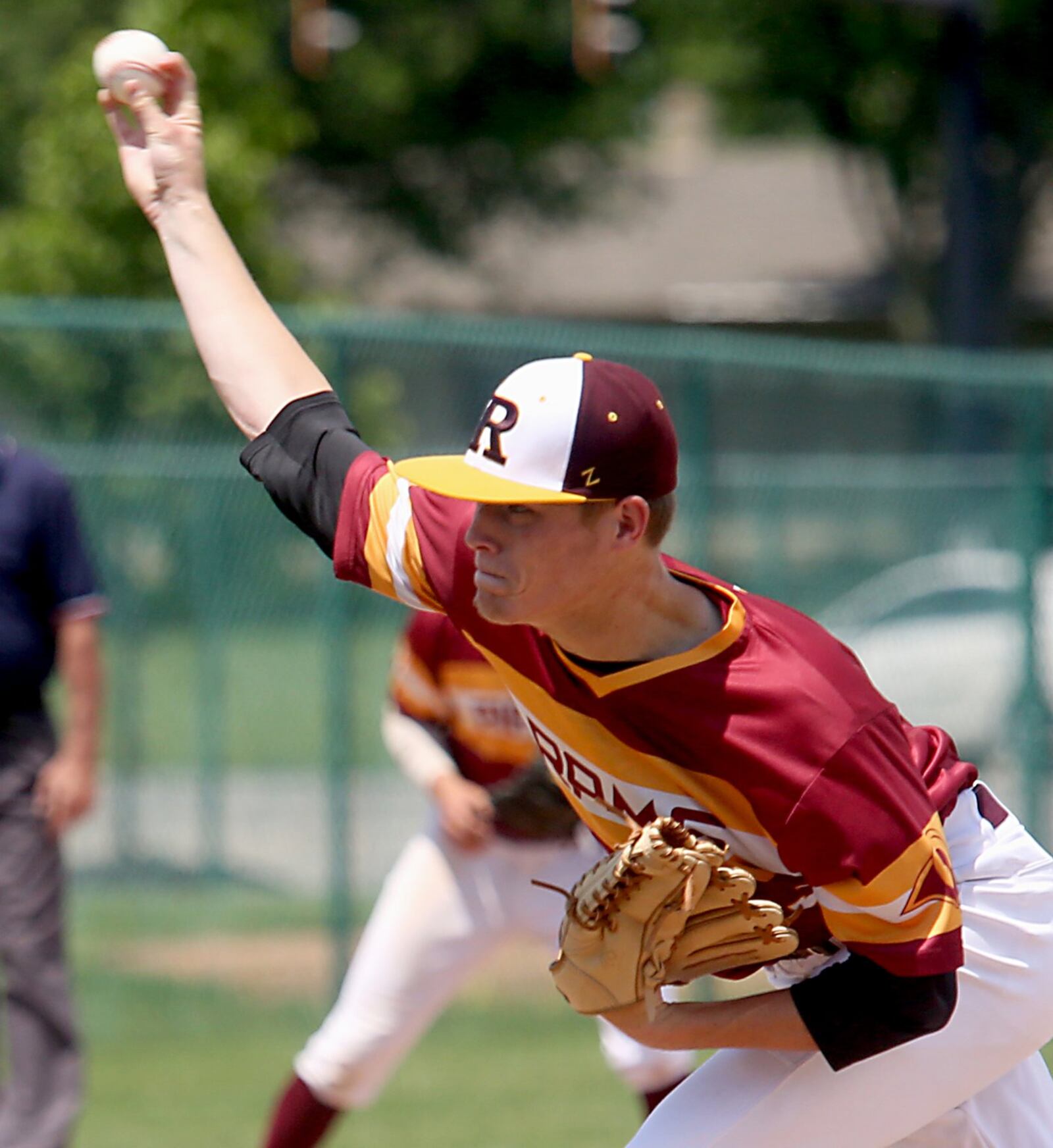 Ross pitcher Thomas House sends a ball toward a Columbus DeSales batter during their Division II regional semifinal at Mason on May 26. The Rams lost 9-0. CONTRIBUTED PHOTO BY E.L. HUBBARD