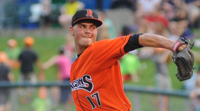 Dragons starting pitcher Tanner Rainey. The Dragons hosted Beloit in a minor-league baseball game at Dayton's Fifth Third Field on Wednesday, July 13, 2016. MARC PENDLETON / STAFF