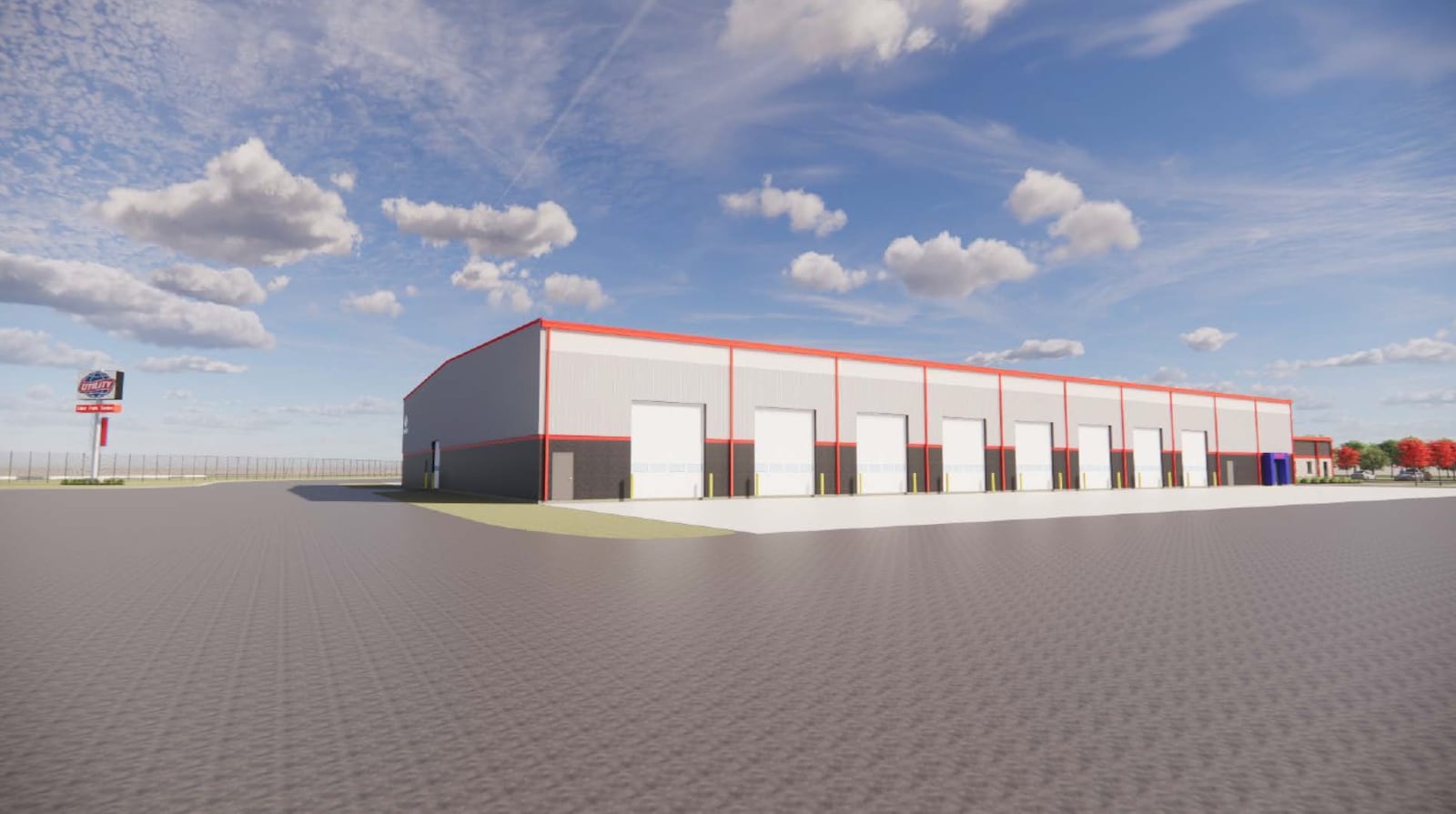 A rendering showing eight of the 16 bays of the proposed 53,241-square-foot Interstate Utility Trailer retail, rental and repair business on property off Commerce Center Drive adjacent to Interstate 75 in Franklin. CONTRIBUTED