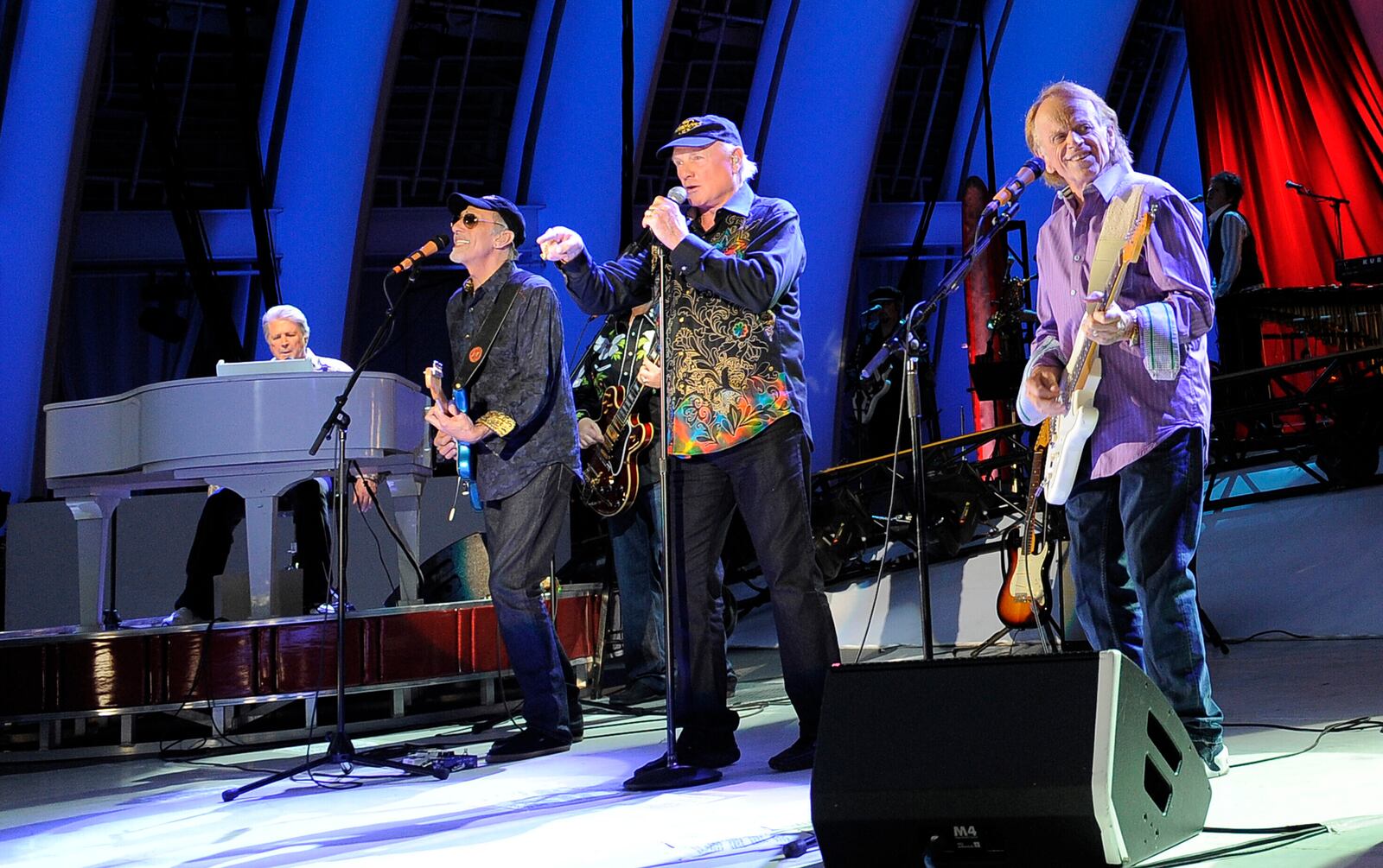 Members of The Beach Boys, from left, Brian Wilson, David Marks, Mike Love and Al Jardine perform during the band's concert at the Hollywood Bowl in Los Angeles on June 2, 2012. (Photo by Chris Pizzello/Invision/AP, File)