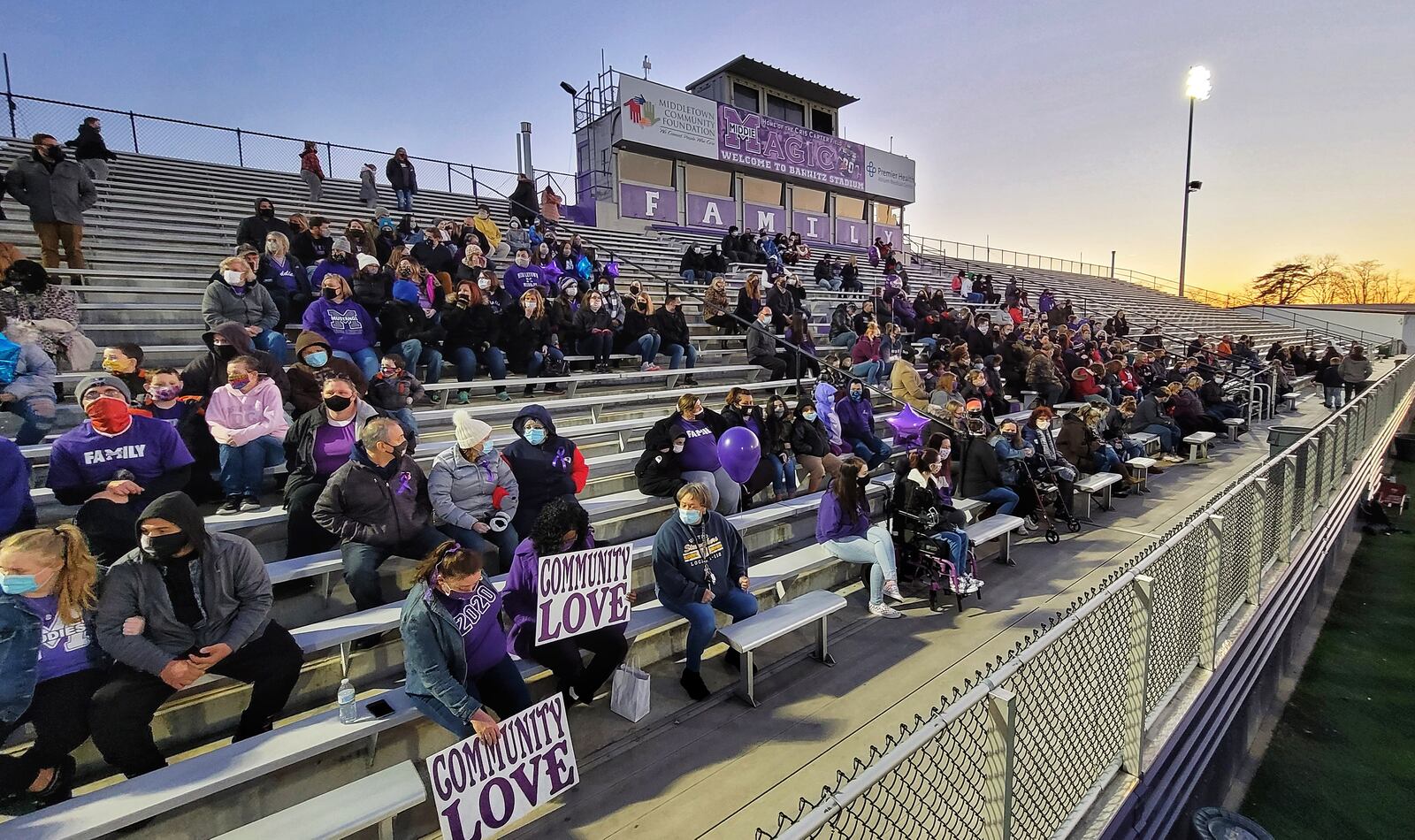 Middletown City Schools hosted a celebration of life vigil at Barnitz Stadium Tuesday, March 2, 2021 in memory of 6-year-old James Hutchinson who police say was killed by his mother. NICK GRAHAM / STAFF