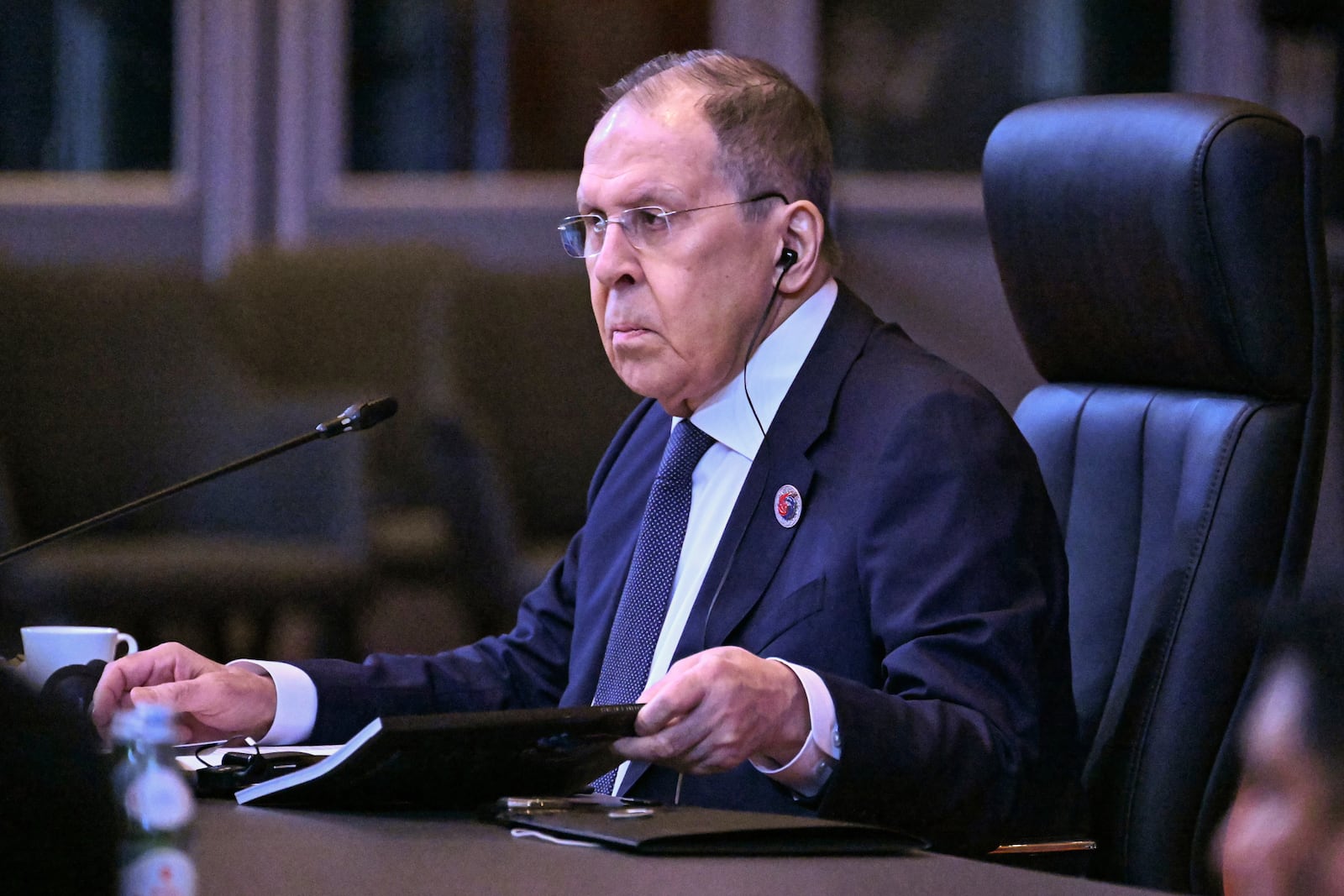 Russia's Foreign Affairs Minister Sergei Lavrov attends the Association of Southeast Asian Nations (ASEAN) Post-Ministerial Conference with Russia during the 58th ASEAN Foreign Ministers' meeting and related meetings at the Convention Centre in Kuala Lumpur, Thursday, July 10, 2025. (Mohd Rasfan/Pool Photo via AP)