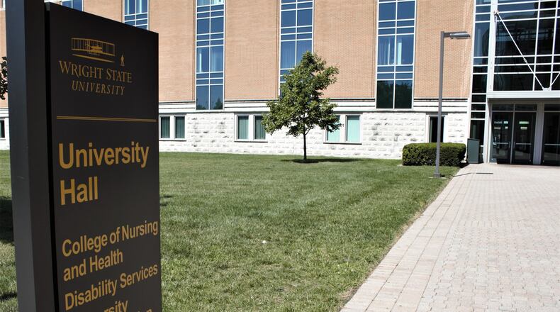 Signs and buildings around Wright State University
