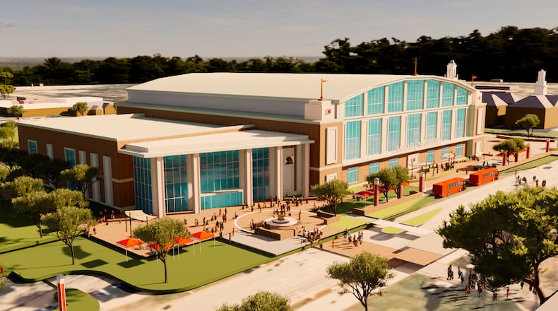 A $281 million new sports arena is now coming to Miami University’s Oxford campus but it’s what will soon disappear that has some students disappointed.
The arena, which is scheduled to open by fall semester 2028, will replace Cook Field, a long-standing recreational field and green space used for decades by thousands of Miami students. (Provided rendering)